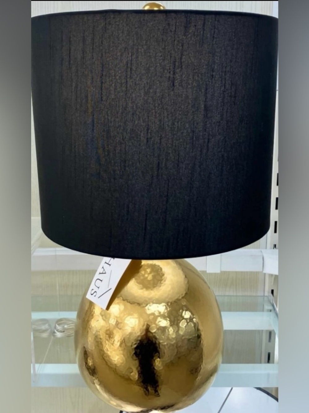 Zuhaus Textured Gold Table Lamp with Black Drum Shade NEW